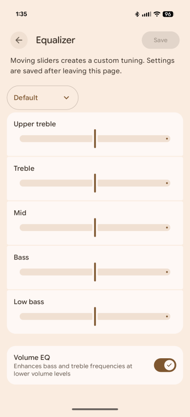 pixel buds app showing EQ settings