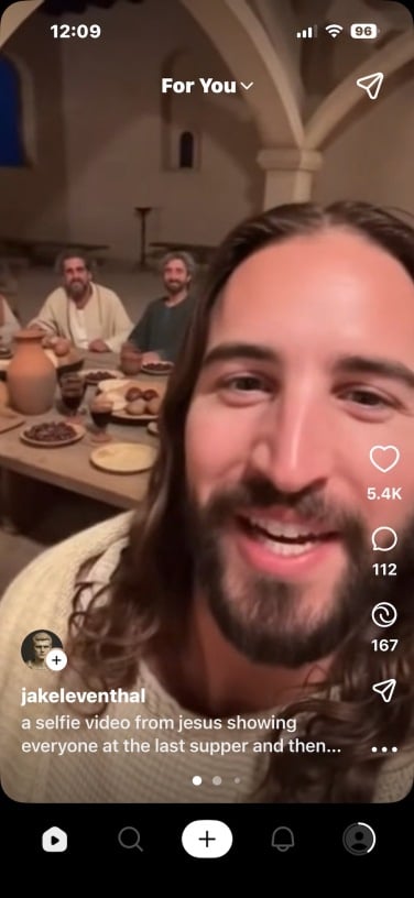 screenshot of sora video showing jesus at last supper