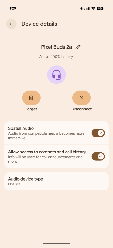 pixel buds app showing control settings