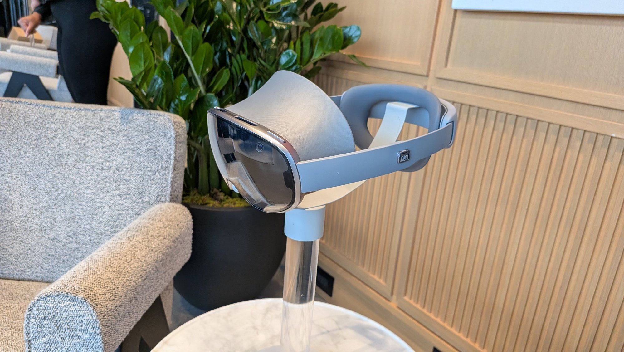 galaxy xr headset on display stand