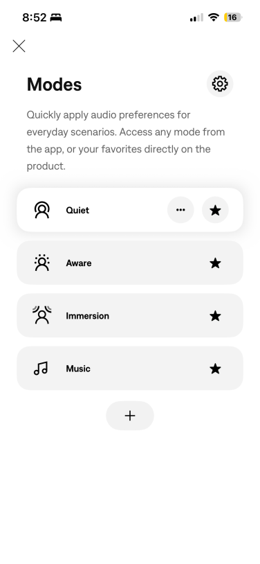 screenshot of modes tab in bose app