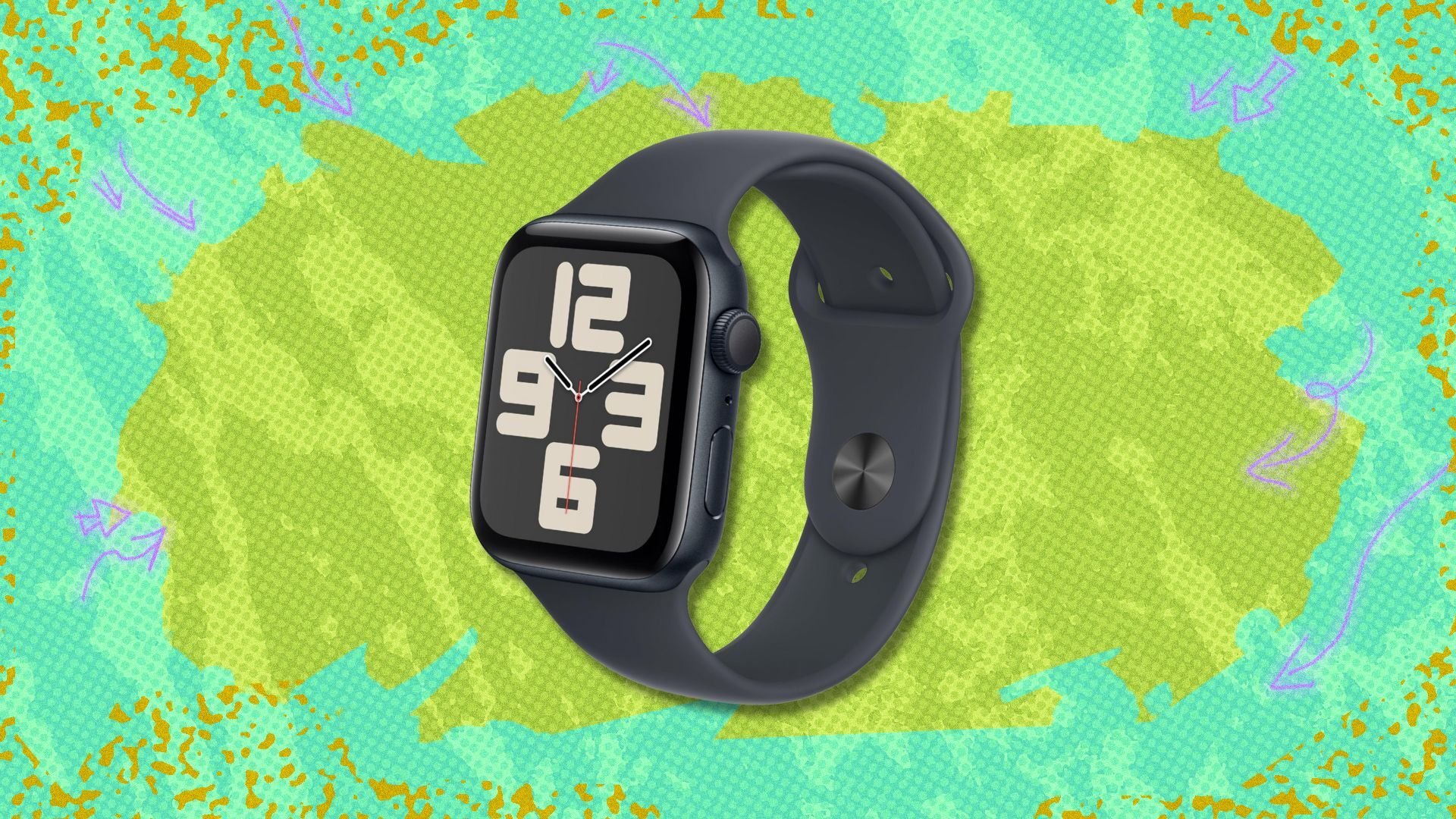 apple watch se 2nd gen against a green patterned background