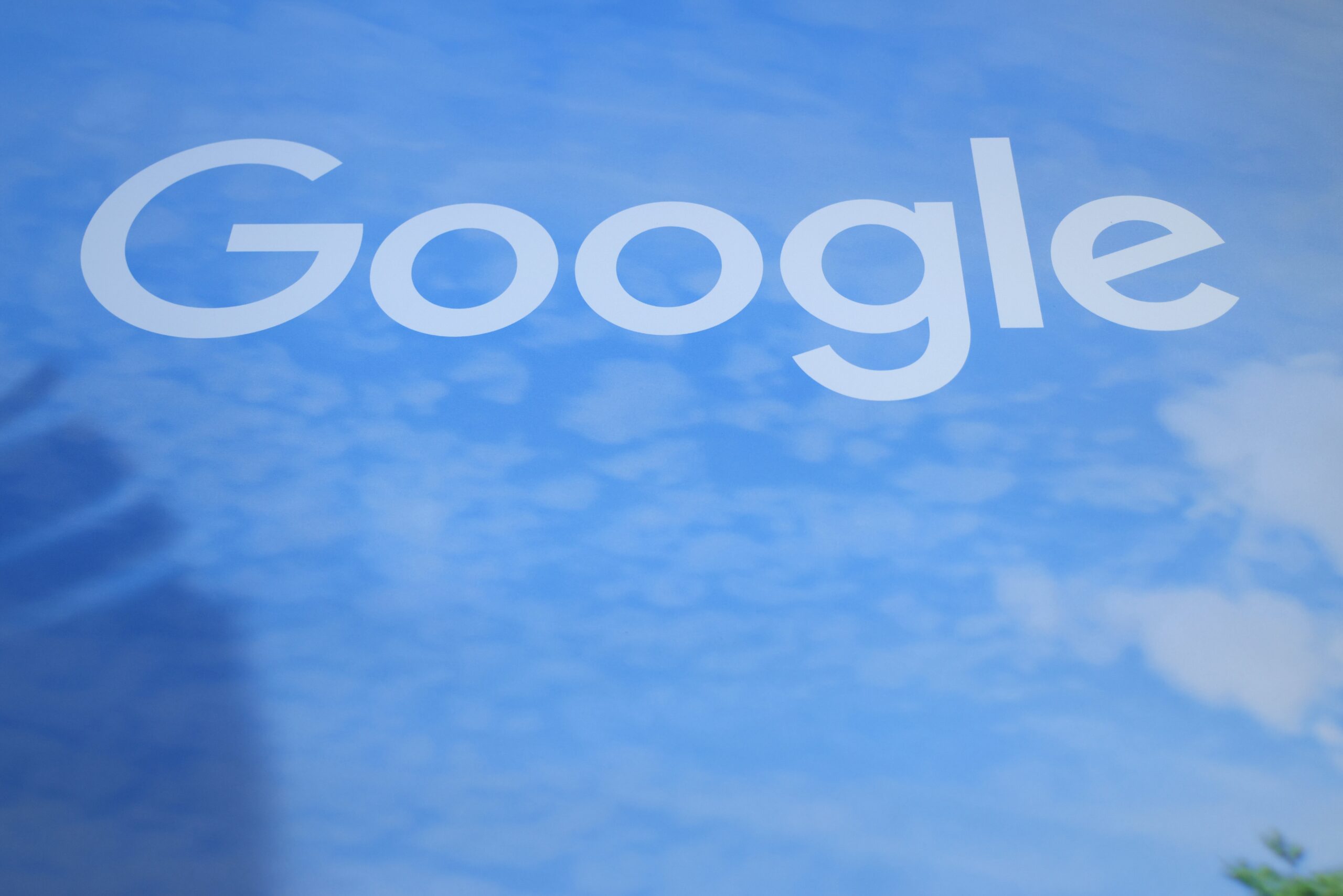 A Google logo is seen at the announcement of Google's biggest-ever investment in Germany