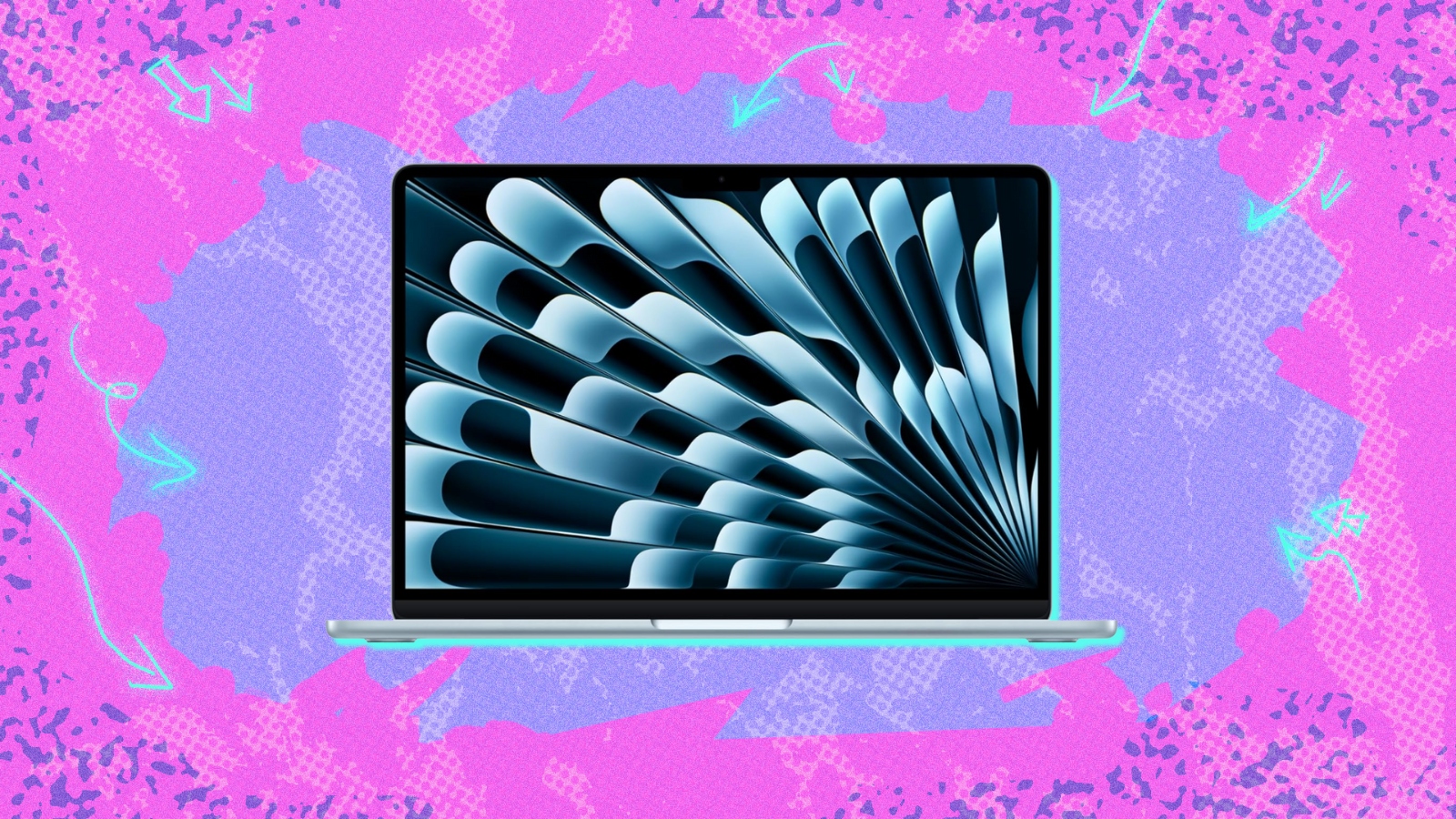 the m4 macbook air against a pink and purple background