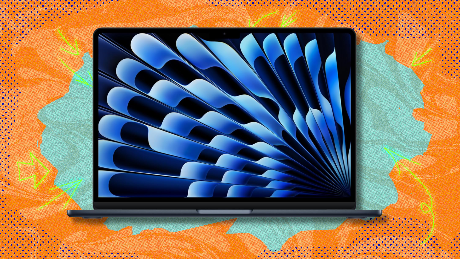 M4 MacBook Air on orange and teal abstract background