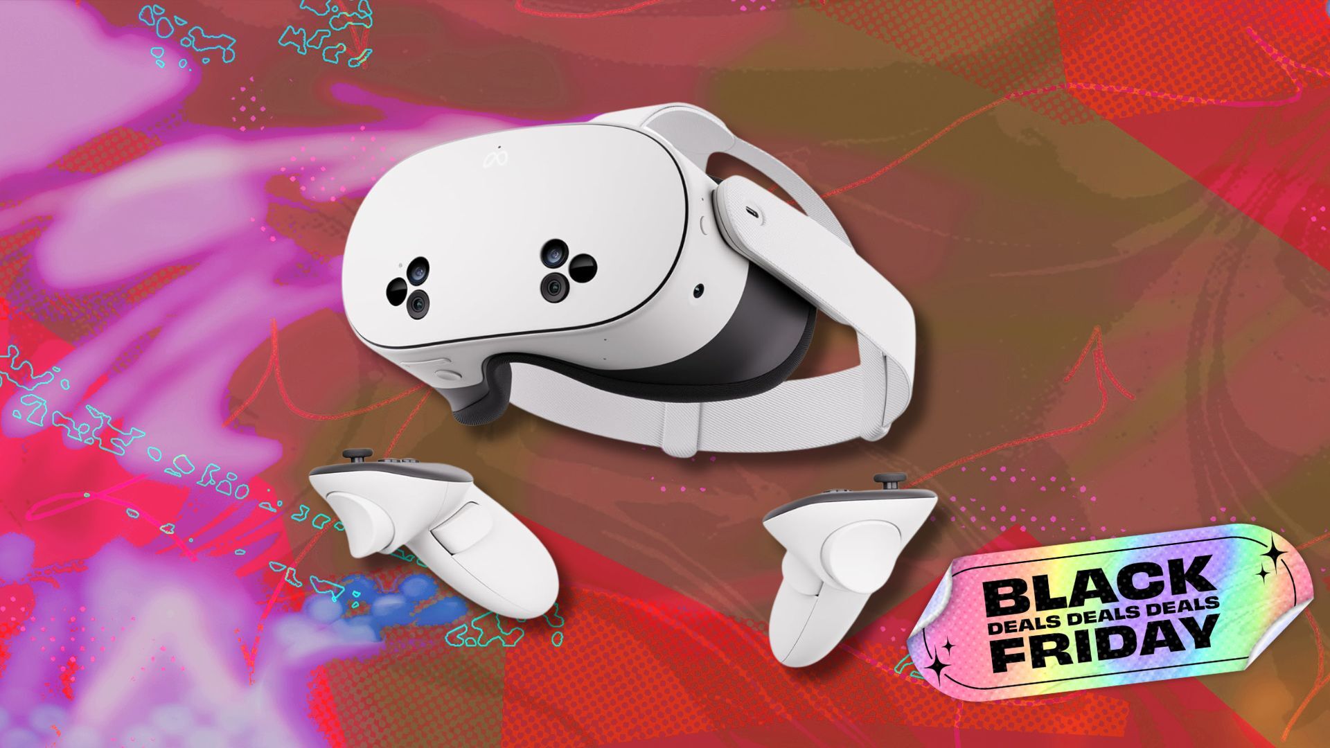 Meta Quest 3S on red and brown abstract background