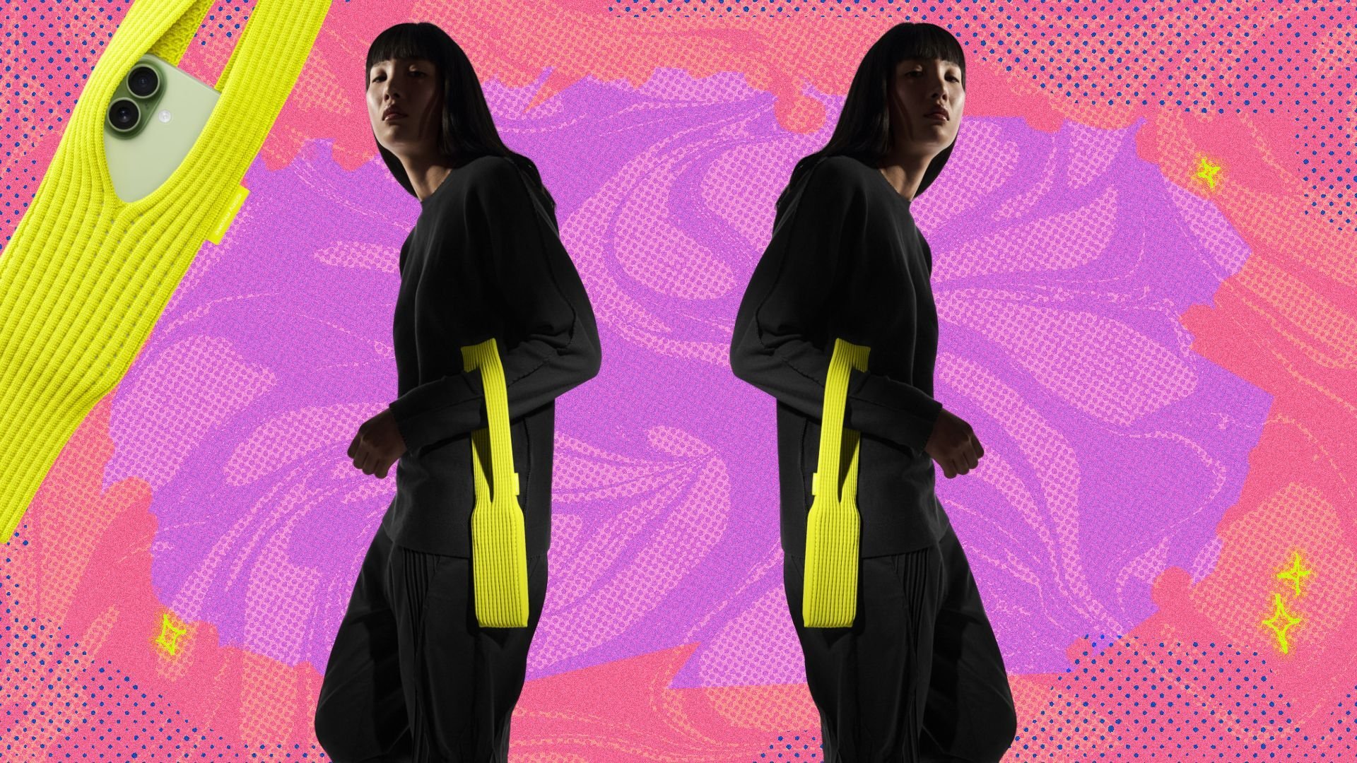 collage showing model wearing iPhone Pocket