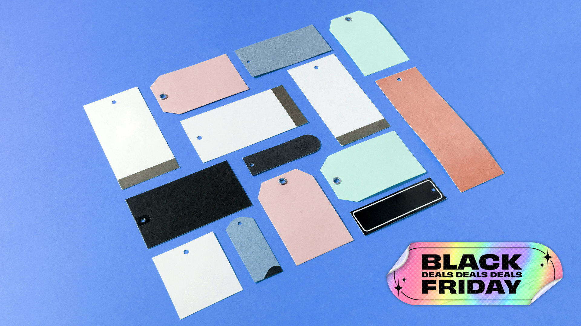 price tags on a blue background