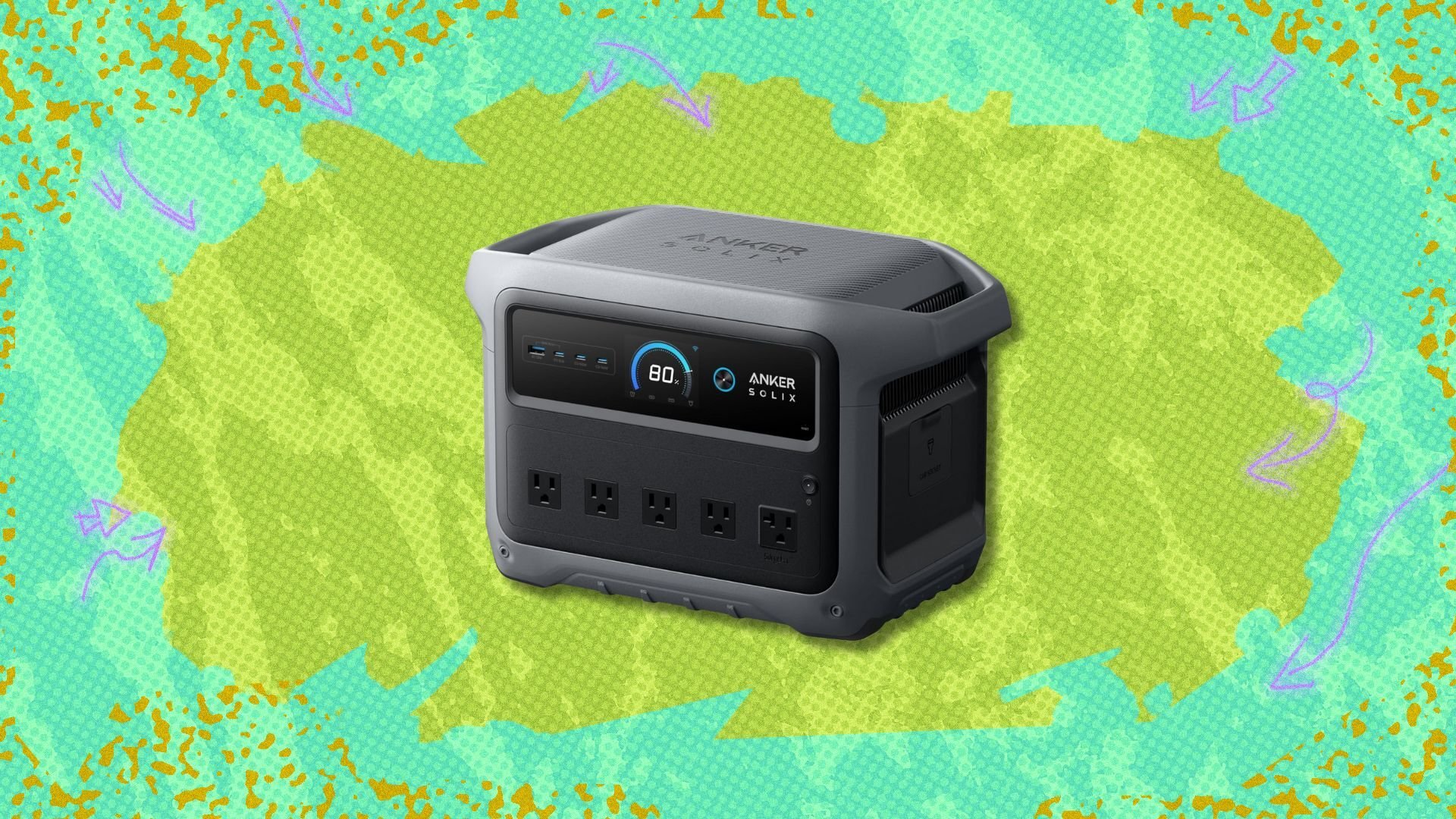 anker solix c1000 gen 2 portable power station against a green patterned background