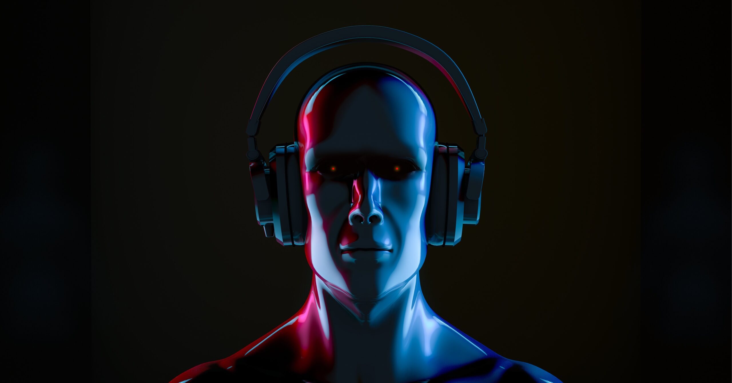 Robot listening to headphones