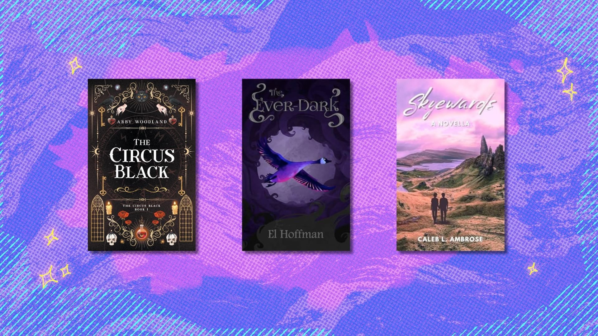 Book covers on blue background