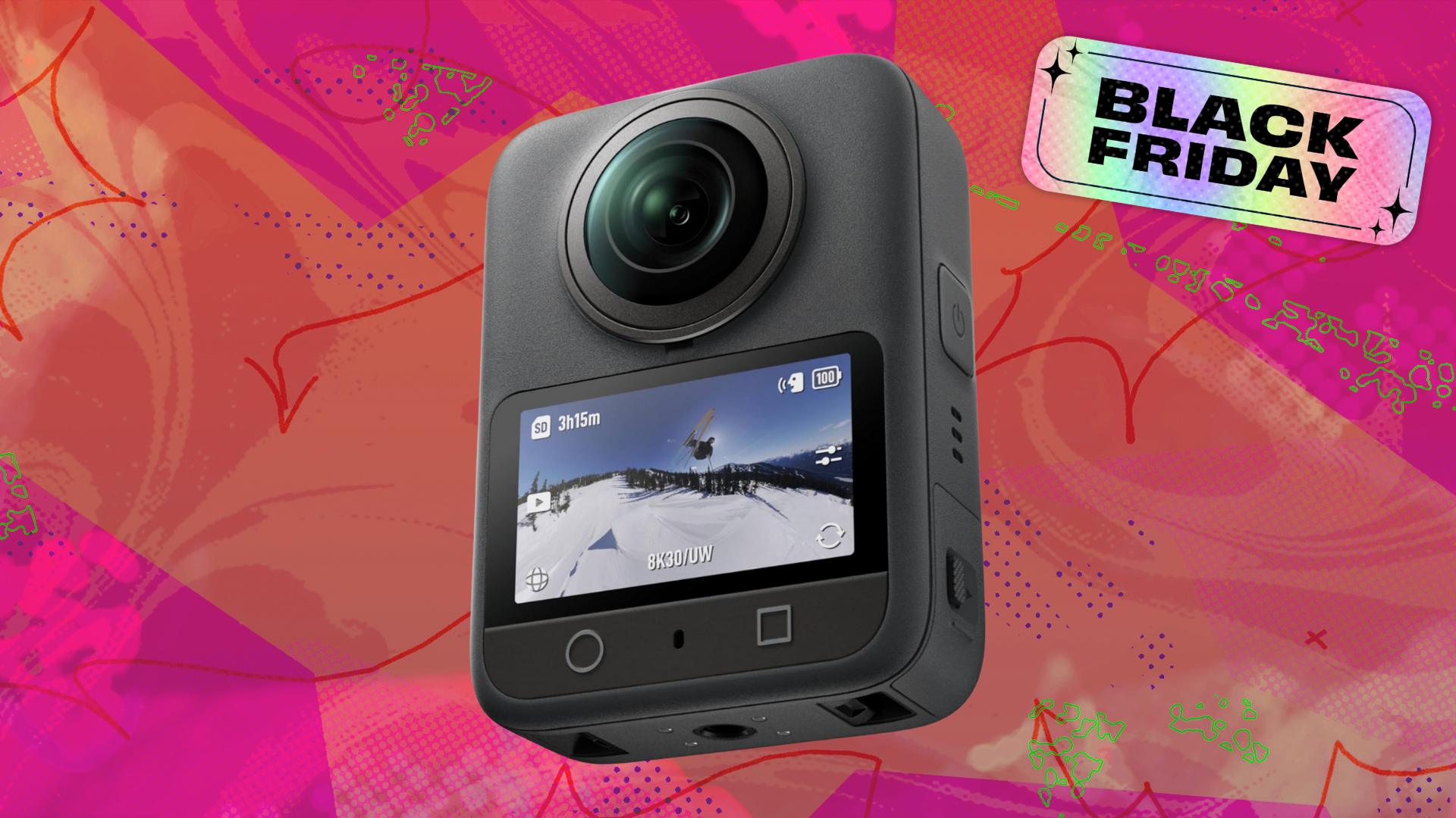 dji osmo 360 camera on pink and orange background