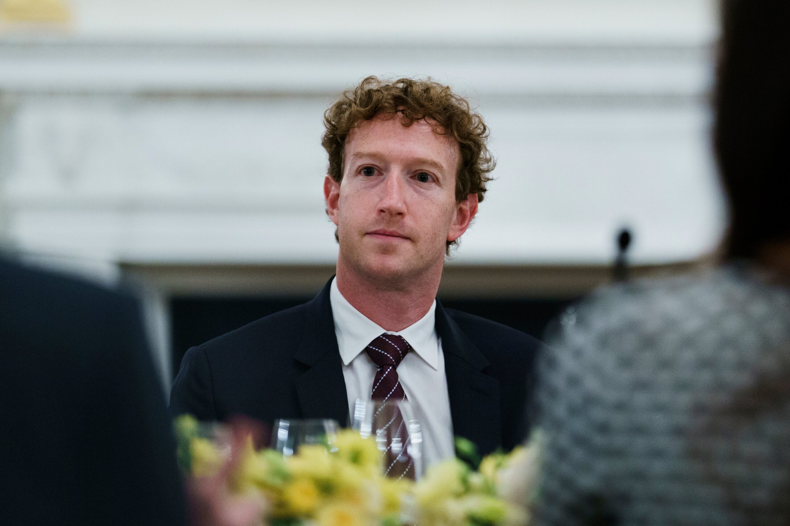 Mark Zuckerberg, chief executive officer of Meta Platforms Inc., during a dinner with tech leaders in the State Dining Room of the White House 
