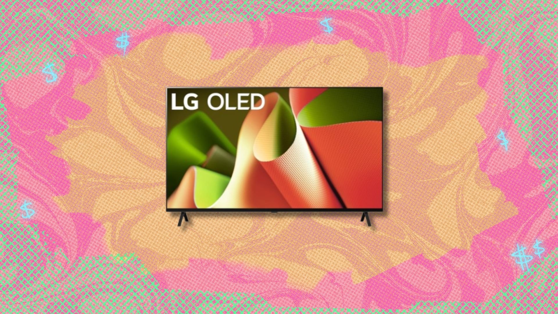 the LG 55-inch class B4 series TV on a pink and brown background