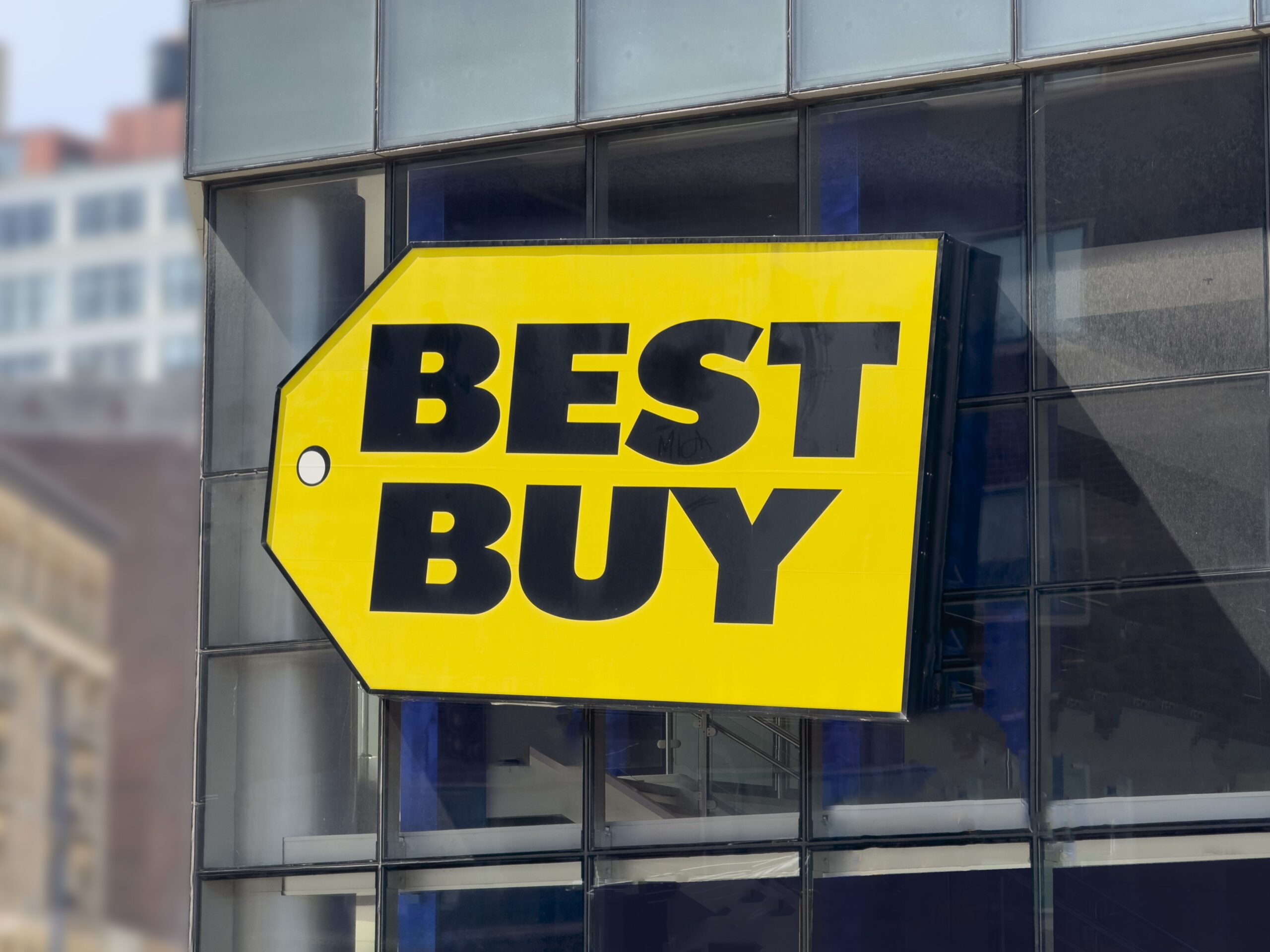 Best Buy retail store, company logo on building exterior