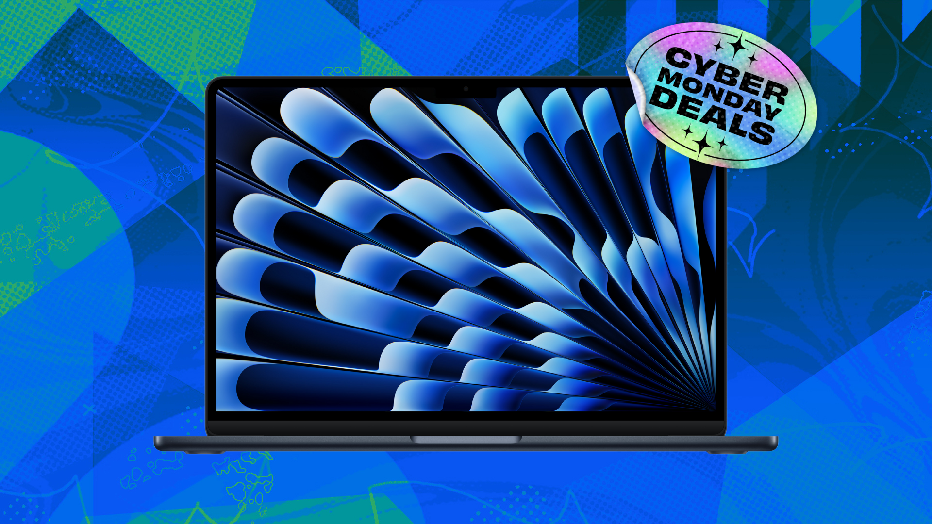 the 13-inch m4 apple macbook air in midnight with a cyber monday deals sticker