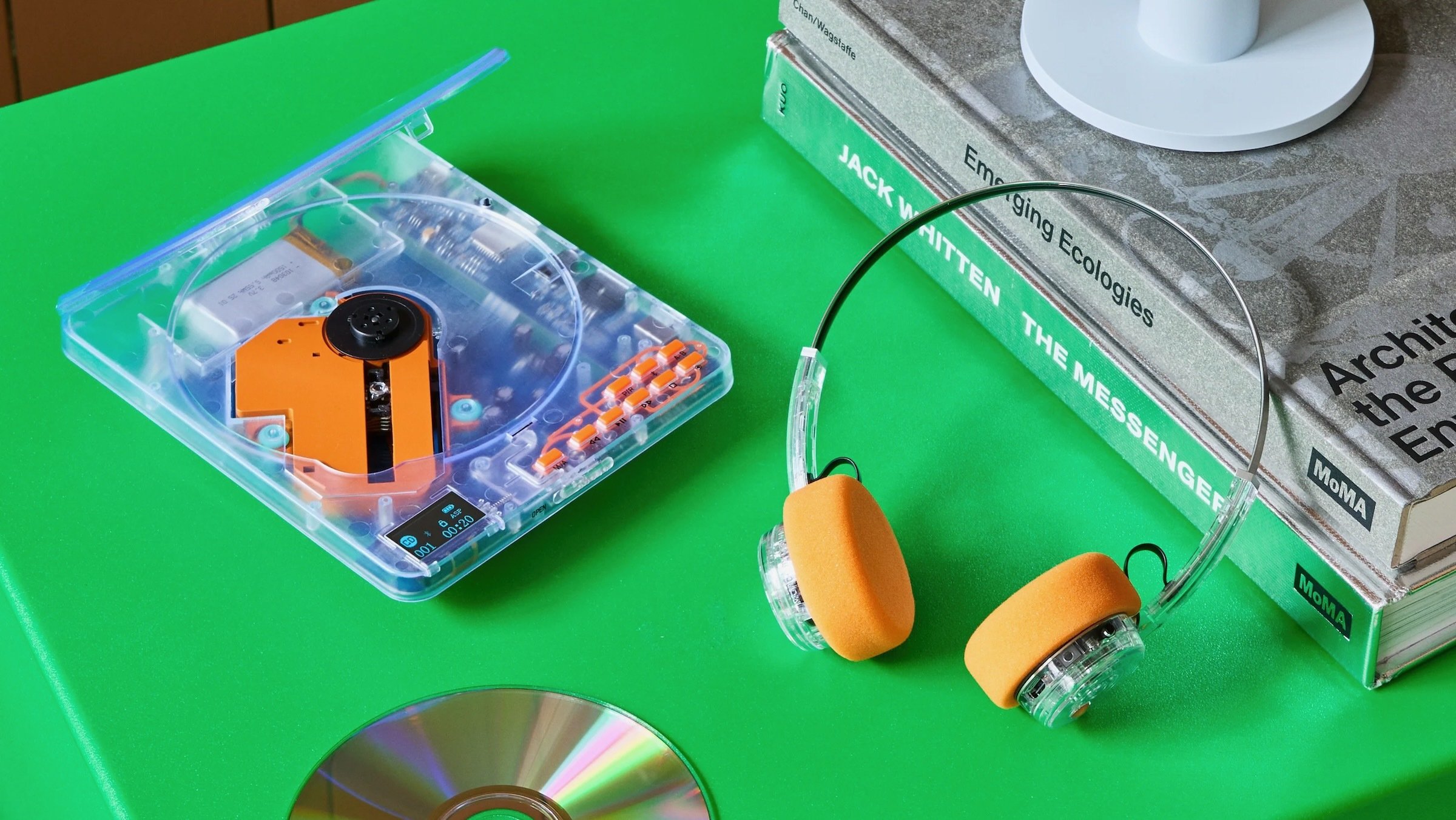 transparent bluetooth cd player with headphones