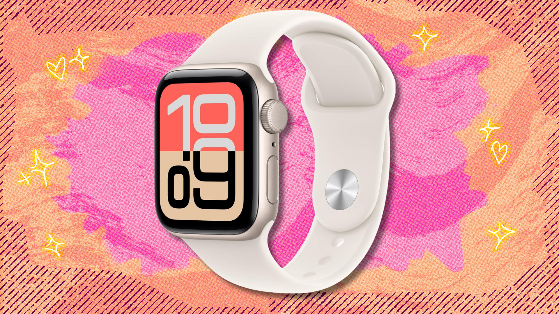 Apple Watch SE 3 on orange and pink abstract background