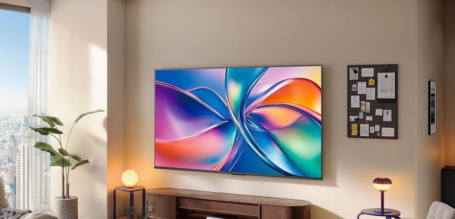 the 85-inch Hisense Class QD6 TV in a living room