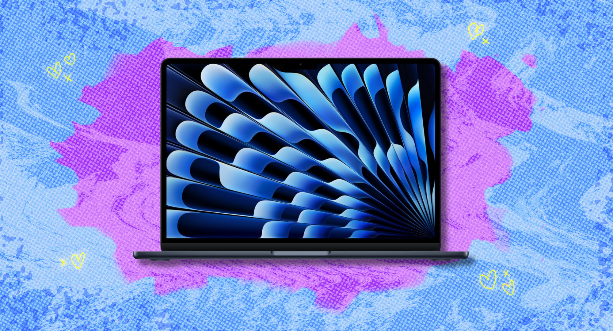 The Apple MacBook Air 13-inch laptop against a purple and blue background.
