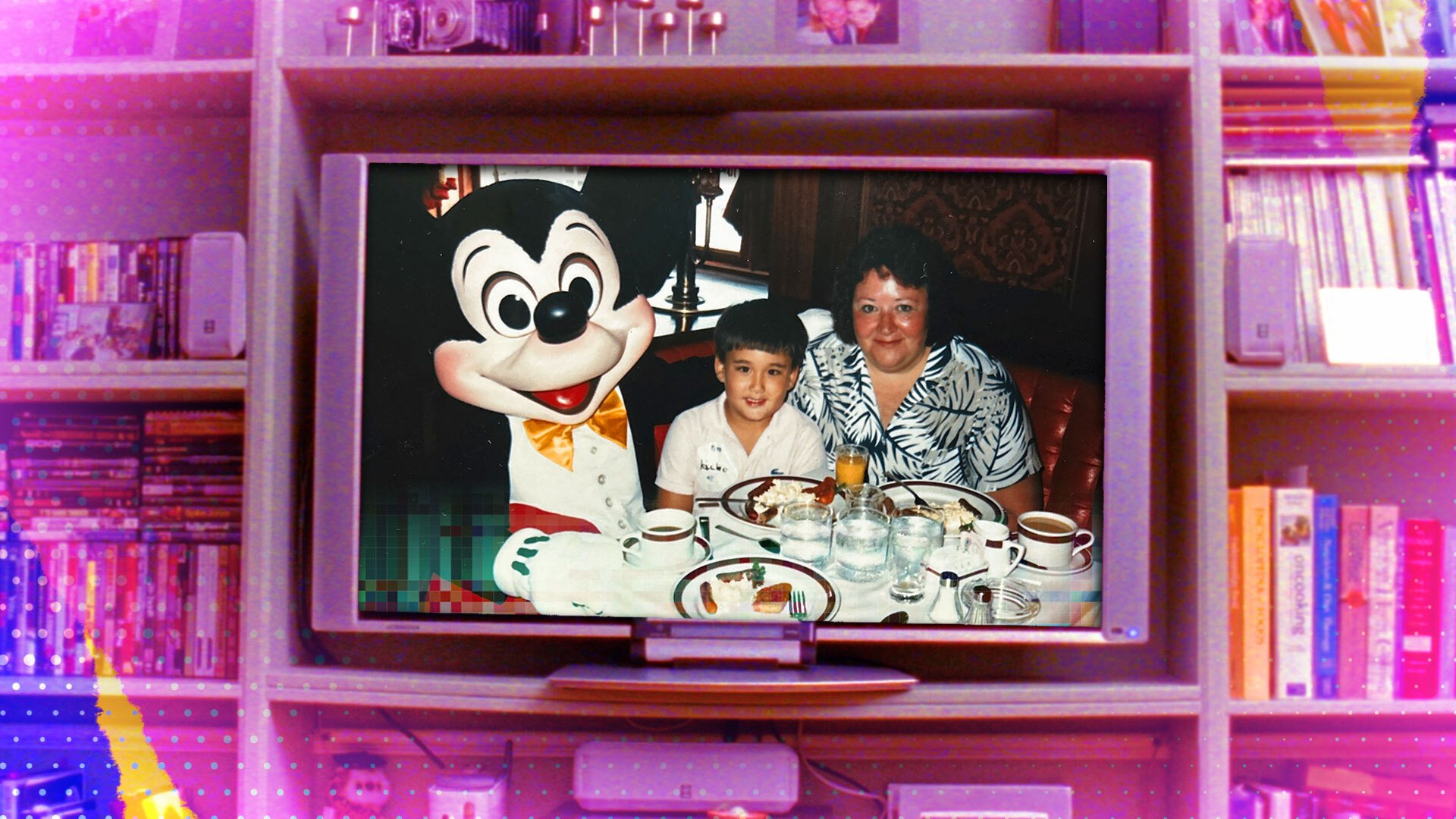 Hiko with his family as a baby in a tv screen