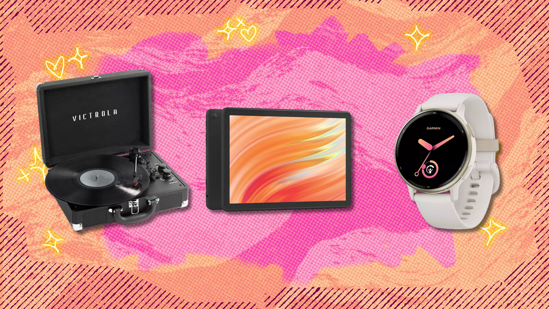 Kohl's Black Friday deal items on orange and pink abstract background
