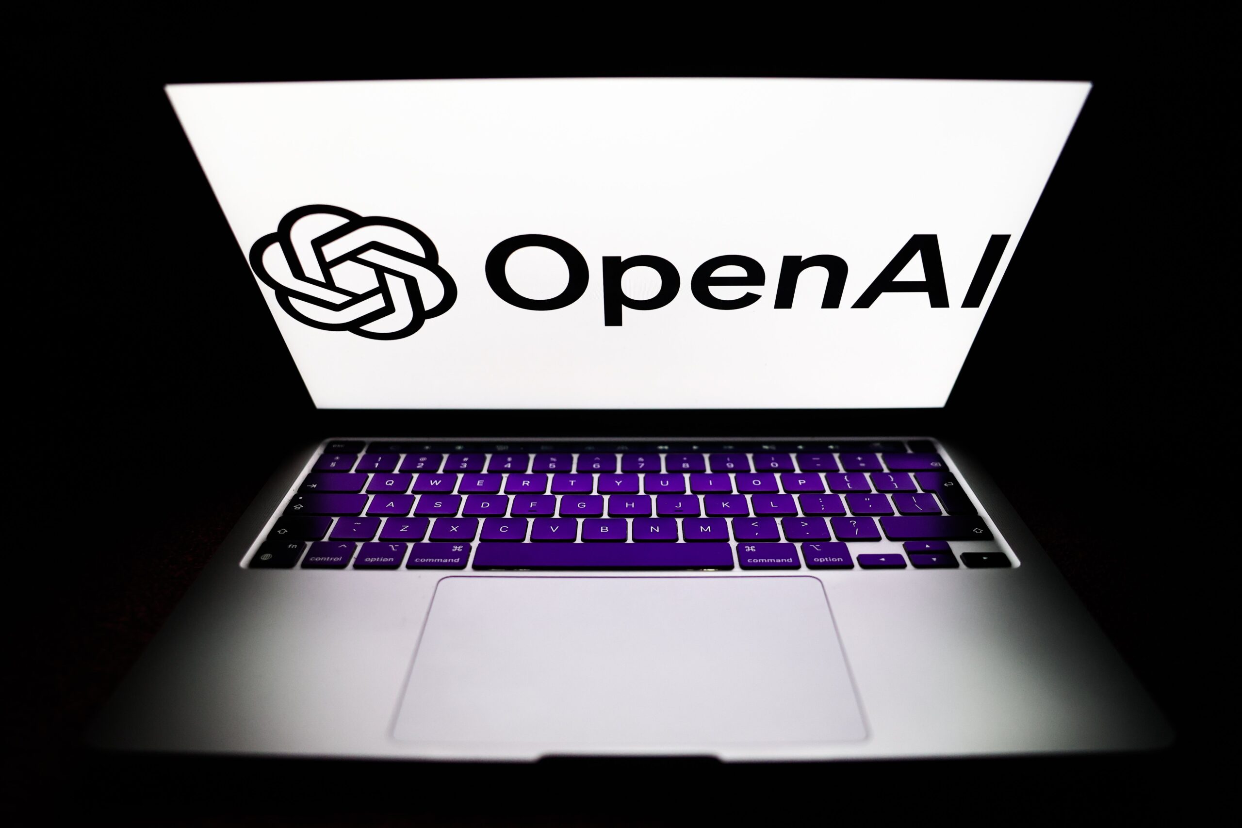 OpenAI logo didsplayed on a laptop screen is seen in this illustration photo taken in Poland on November 25, 2025. 