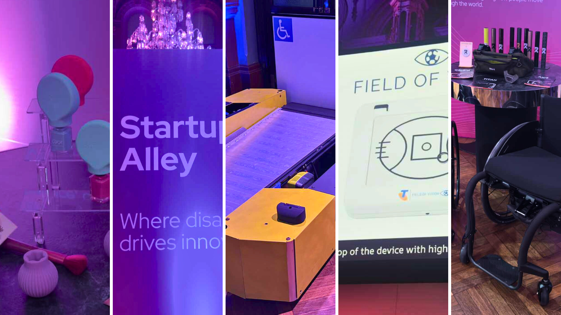 A composite of five images from Remarkable's 2025 Disability Tech Summit, showing various disability tech innovations.