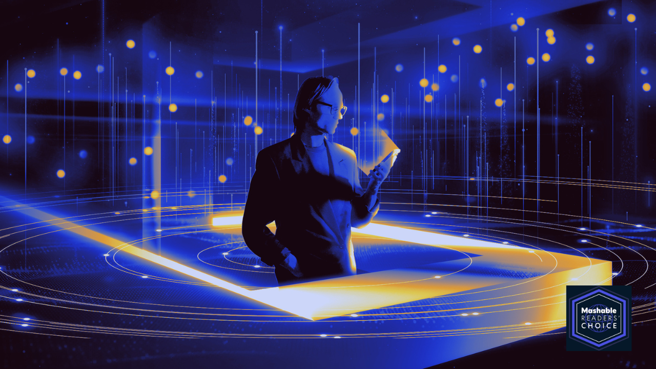 illustration of a person surrounded by lights