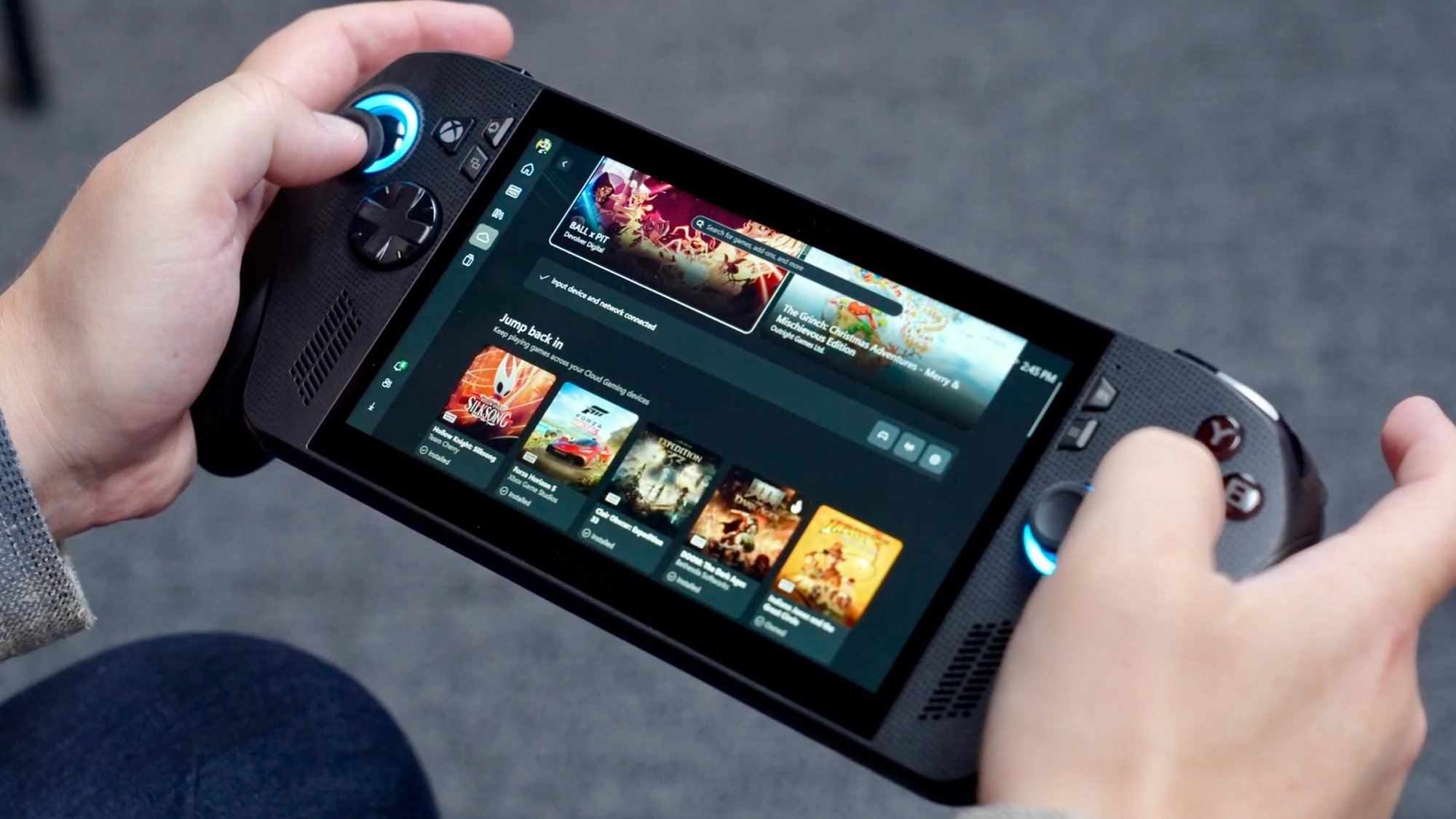 close-up of the gaming menu on xbox rog ally x