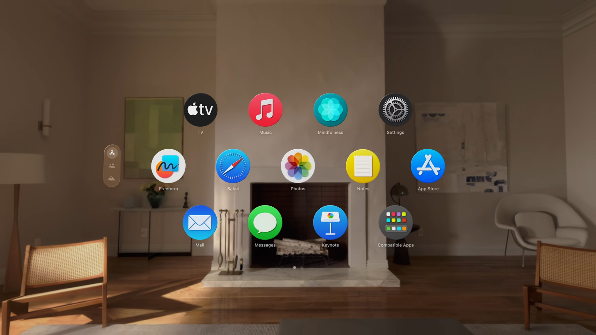 vision pro home screen apps displayed on living room