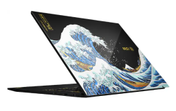 MSI Prestige laptop with The Great Wave Off Kanagawa painting engraved on back