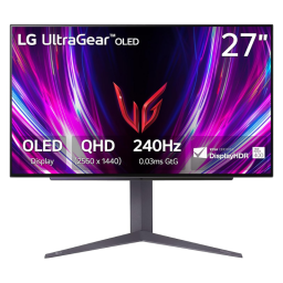 LG Ultragear OLED monitor on white background