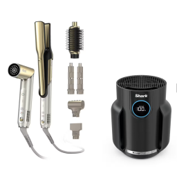 Gold Shark Glam hair tool and attachments and Shark air purifier