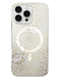 iPhone with gold roses on phone case