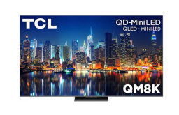 TCL QM8K TV with nighttime cityscape as screensaver