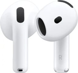 airpods 4 earbuds against a white background