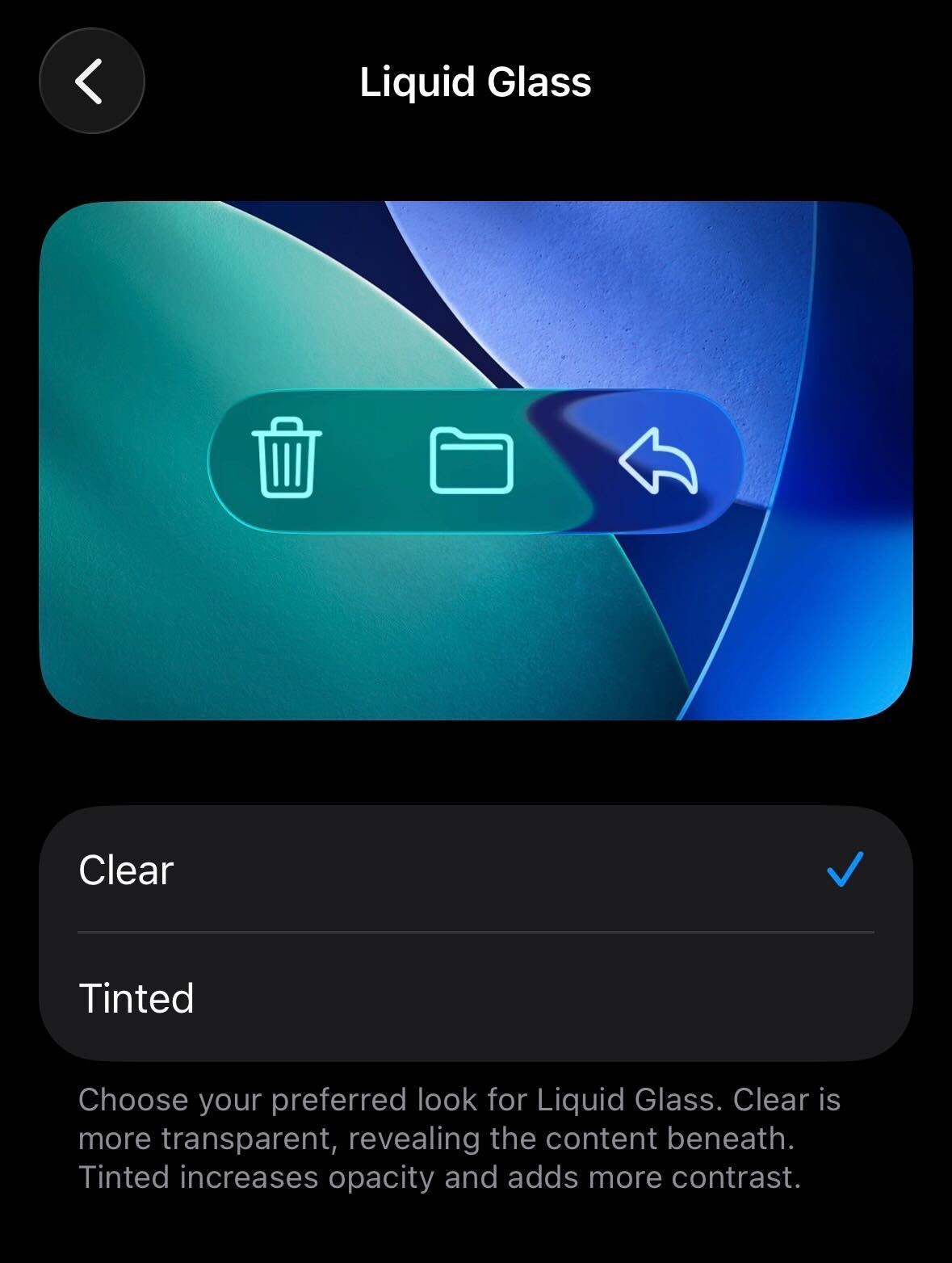 Example image of Liquid Glass without tint turned on