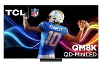 TCL QM8K TV with football player on colorful screensaver