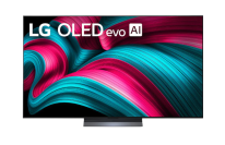 LG C5 TV with pink and blue ribbons screensaver