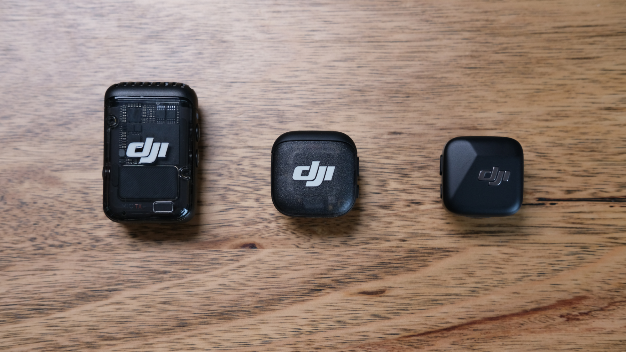 The DJI Mic 2, Mic 3, and Mic Mini.