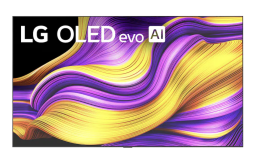 LG G5 OLED TV with purple and yellow ribbon screensaver