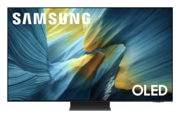 Samsung OLED TV with blue and yellow cavern screensaver