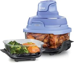 Ninja Crispi Glass Air Fryer with meat and veggies