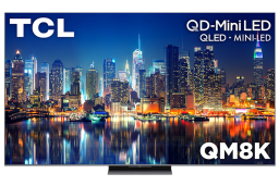 TCL QM8K TV with nighttime cityscape as screensaver