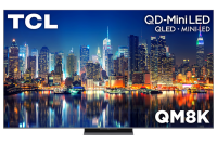 TCL QM8K TV with nighttime cityscape as screensaver
