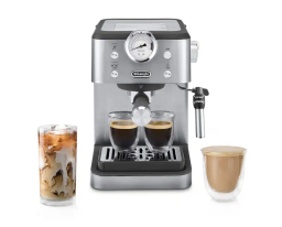 De'Longhi espresso machine and two cups of coffee
