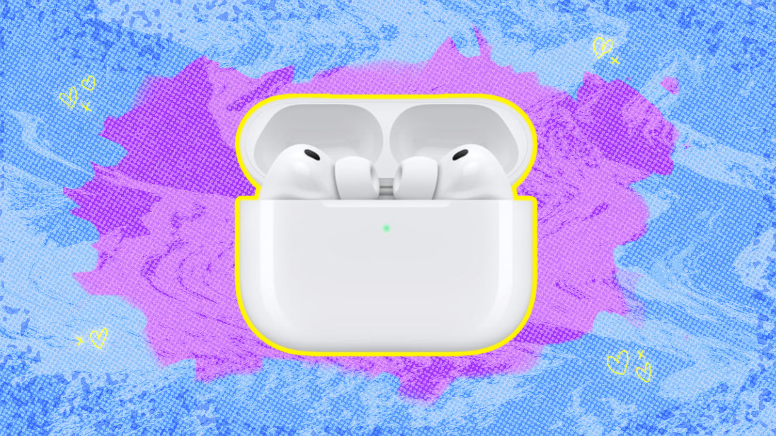 Apple AirPods Pro 3 in case with blue and purple background