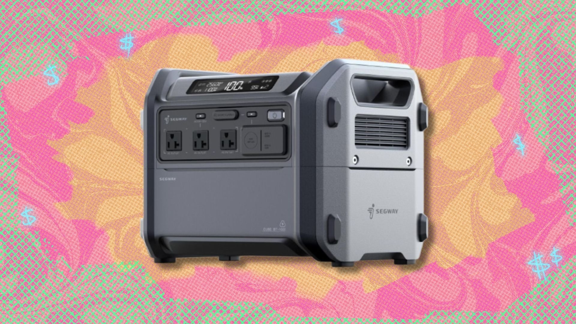 the Segway Cube 1000 on an orange, pink, and tan-colored background