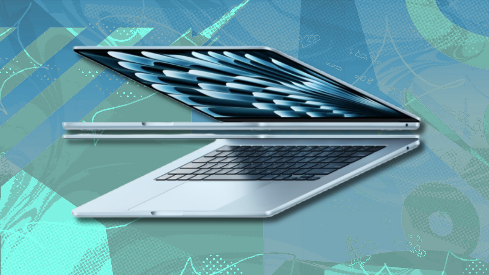 Apple M4 MacBook Air with blue abstract background